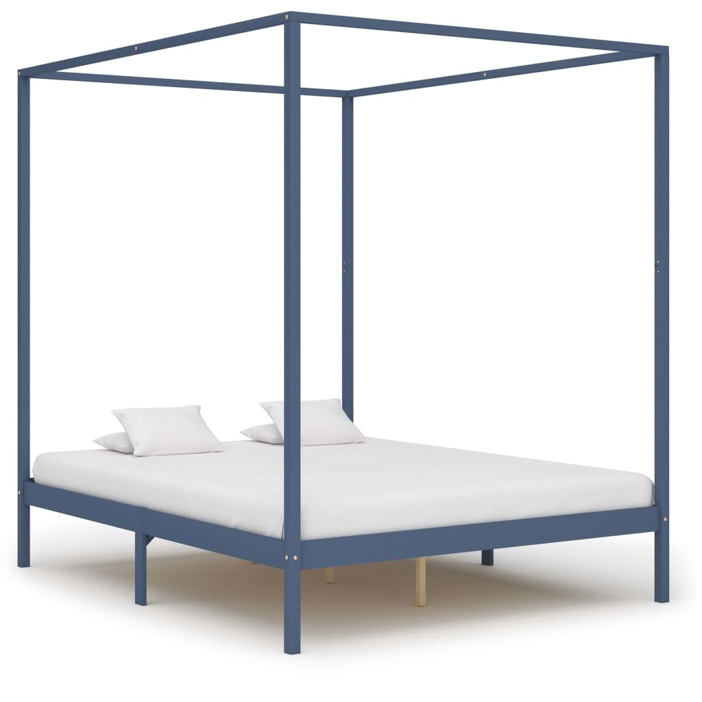 Canopy Bed Frame with 4 Drawers Grey Solid Pine Wood 160x200 cm